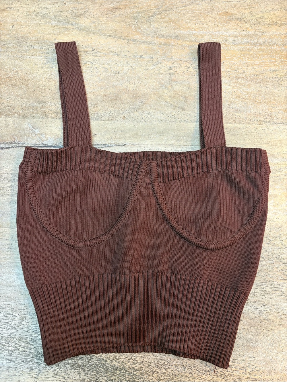 Zara Brown Knit Bustier Crop Top Sweater Tank Corset Cami Ribbed Size M - Picture 2 of 4